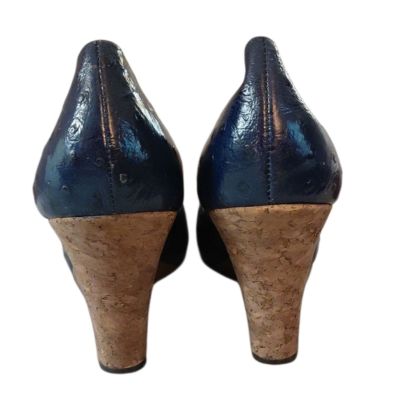 Lilly Pulitzer Wedges Blue Ostrich Embossed Leather Wedge Size 8.5 M - Picture 6 of 11